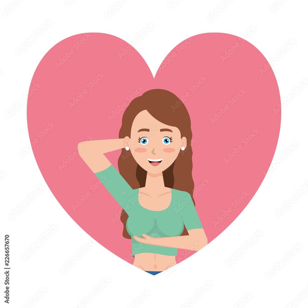 heart with woman doing breast self examination heart with woman doing breast self examination