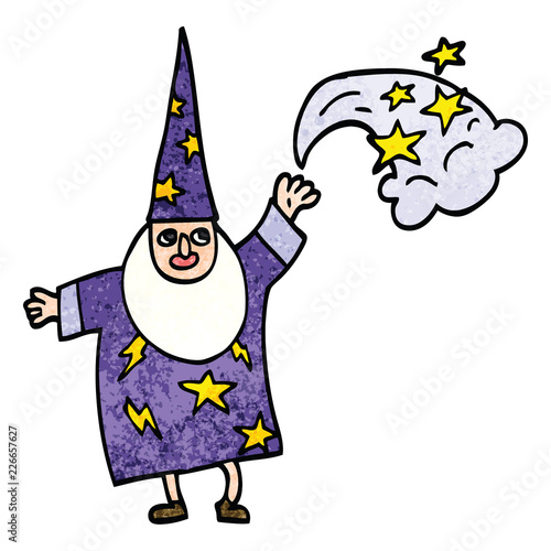 cartoon doodle wizard casting spell