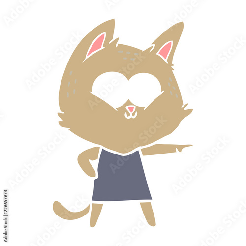 flat color style cartoon cat girl pointing