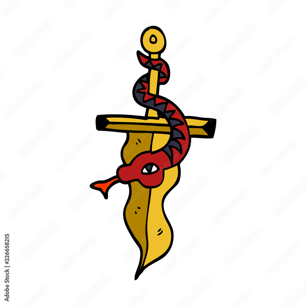 cartoon doodle dagger and snake tattoo cartoon doodle dagger and snake tattoo