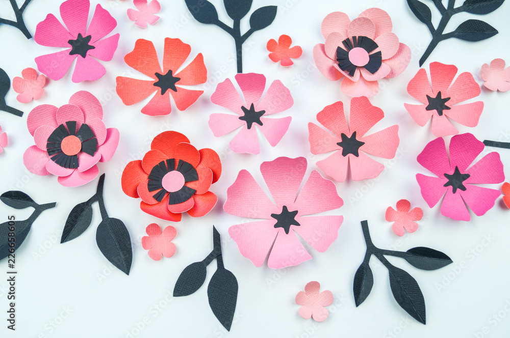 Flower and leaf pink and black color made of paper Flower and leaf pink and black color made of paper
