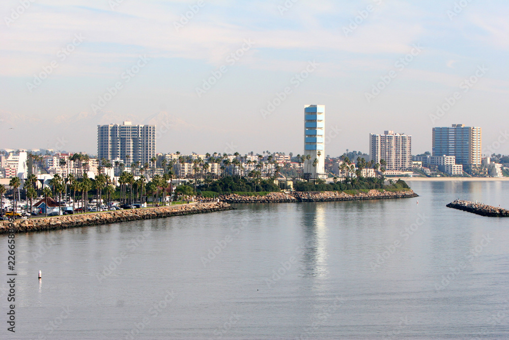 Long Beach Skyline, viewed from Queen Mary, Los Angeles, California, USA.