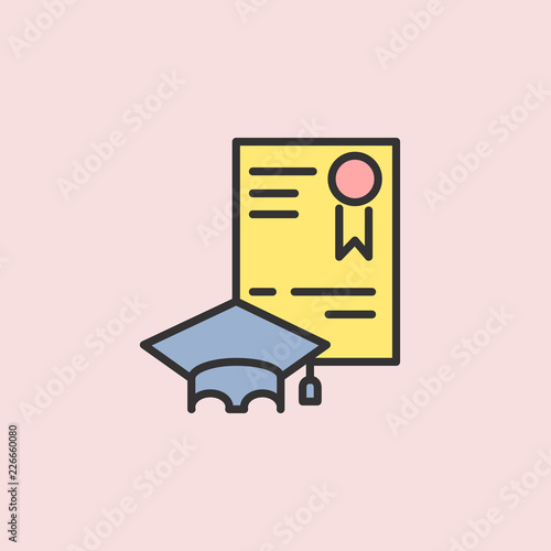 hat with diploma line art icon. Element of color education for mobile concept and web apps illustration. Thin line icon for website design and development  app development