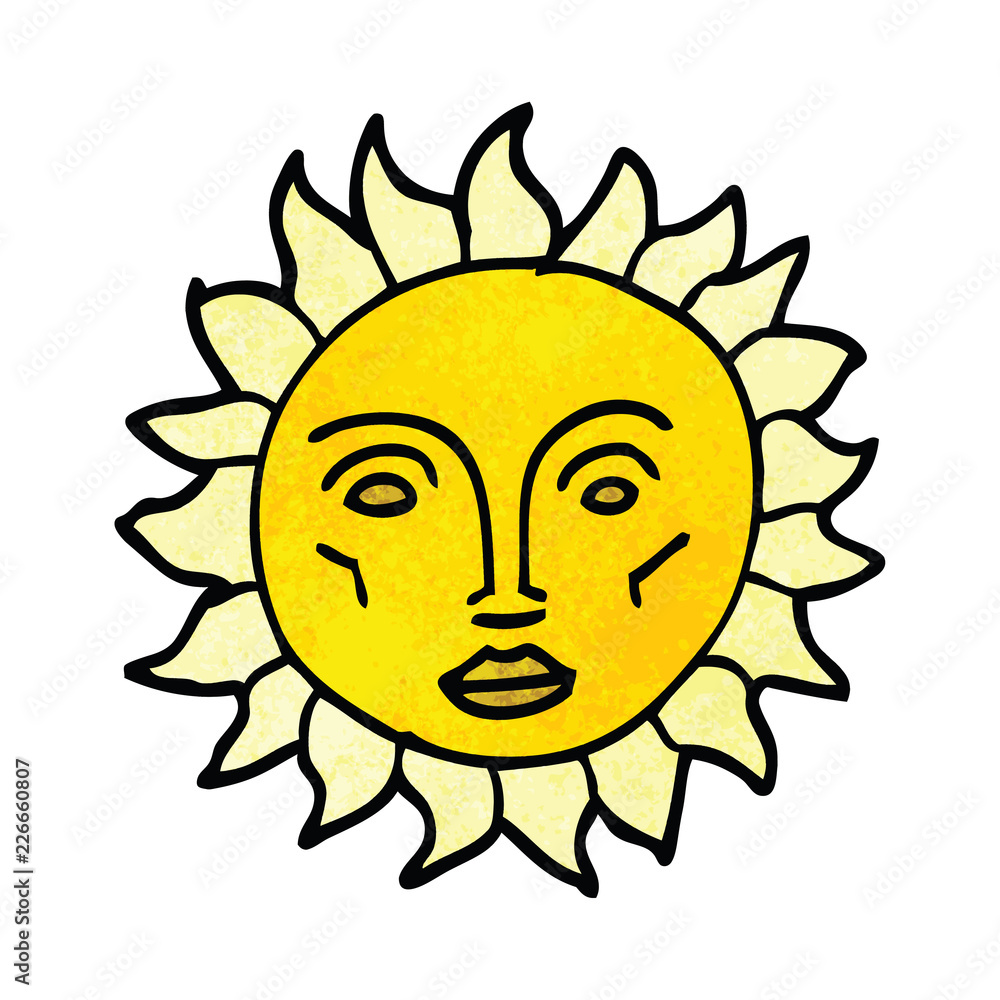 cartoon doodle traditional sun face