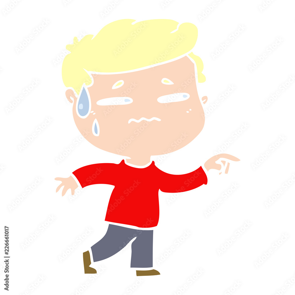 flat color style cartoon anxious man pointing