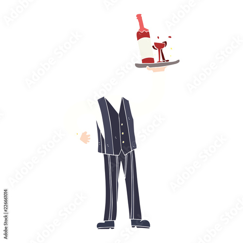 flat color illustration of a cartoon headless waiter (add own photos)