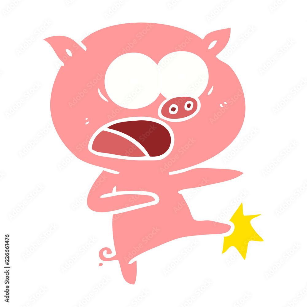 flat color style cartoon pig shouting and kicking flat color style cartoon pig shouting and kicking