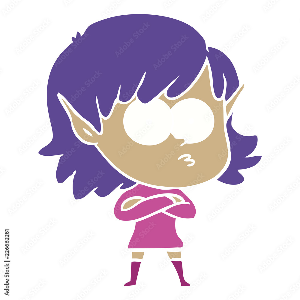 flat color style cartoon elf girl staring flat color style cartoon elf girl staring