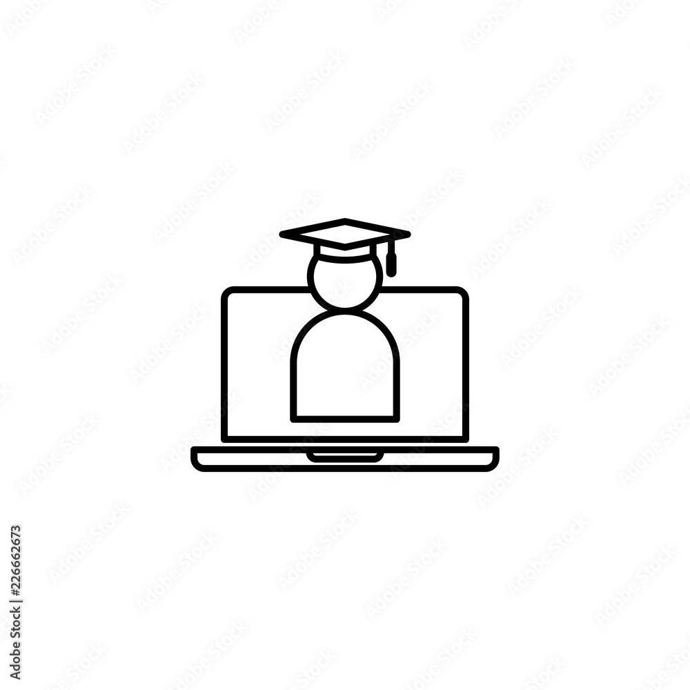 E-learning line icon. Online internet education symbol. graduation cap on laptop screen. digital graduate business sign. logo for web site, mobile app, UI, infographic. Isolated vector illustration. E-learning line icon. Online internet education symbol. graduation cap on laptop screen. digital graduate business sign. logo for web site, mobile app, UI, infographic. Isolated vector illustration.