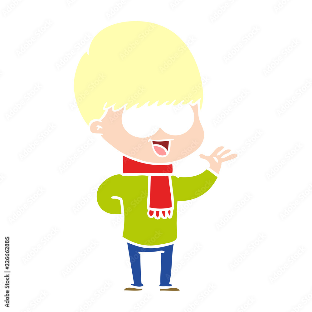 happy flat color style cartoon boy waving happy flat color style cartoon boy waving