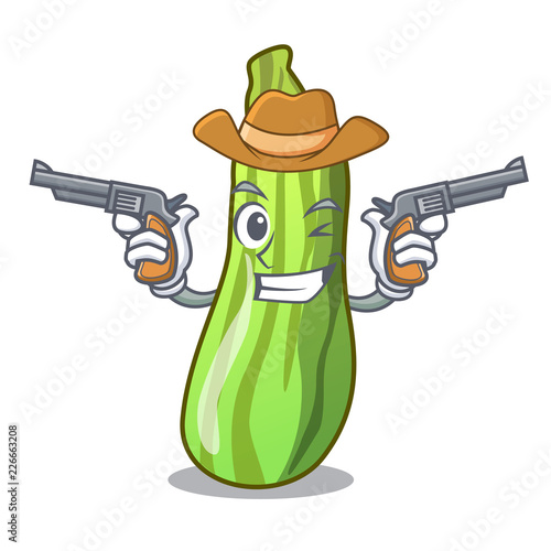 Cowboy character fresh zucchini vegetable in market