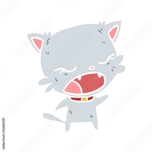 cute flat color style cartoon cat talking