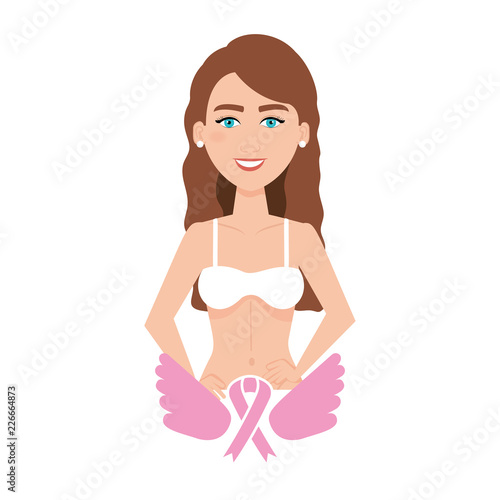 woman with pink ribbon breast cancer campaign