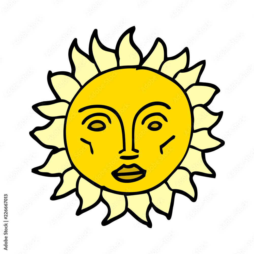 cartoon doodle traditional sun face