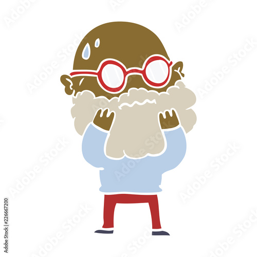 flat color style cartoon worried man with beard and spectacles
