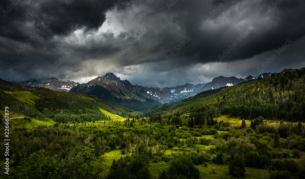 Panoramic views of Mt. Sneffels and the Dallas Creek drainage area near Ridgway Colorado