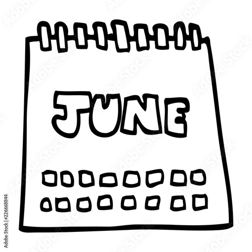 line drawing cartoon calendar showing month of june