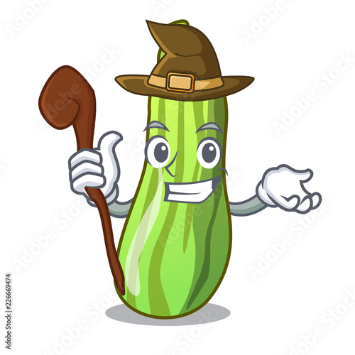 Witch fresh green zucchini in cartoon box