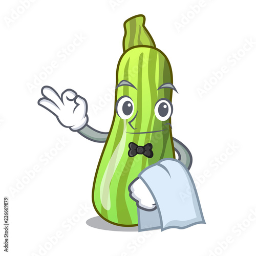 Waiter fresh green zucchini in cartoon box