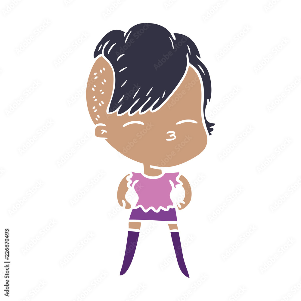 flat color style cartoon squinting girl flat color style cartoon squinting girl
