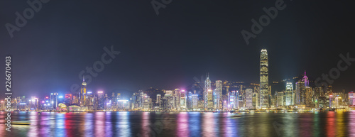 Photography Panorama of Victoria harbor of Hong Kong city at night