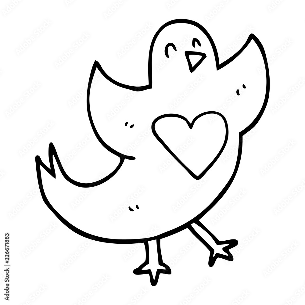 line drawing cartoon bird with love heart line drawing cartoon bird with love heart