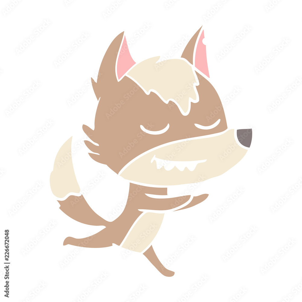 friendly flat color style cartoon wolf running friendly flat color style cartoon wolf running