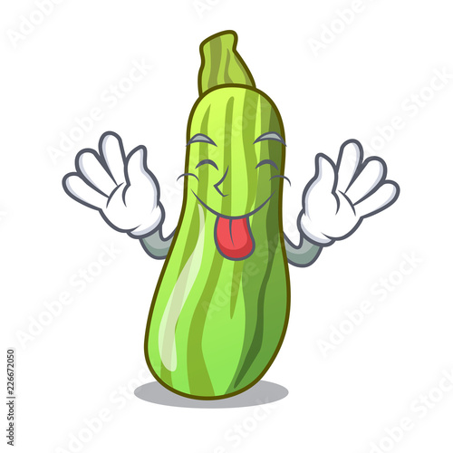 Tongue out fresh vegetable zucchini isolated on mascot