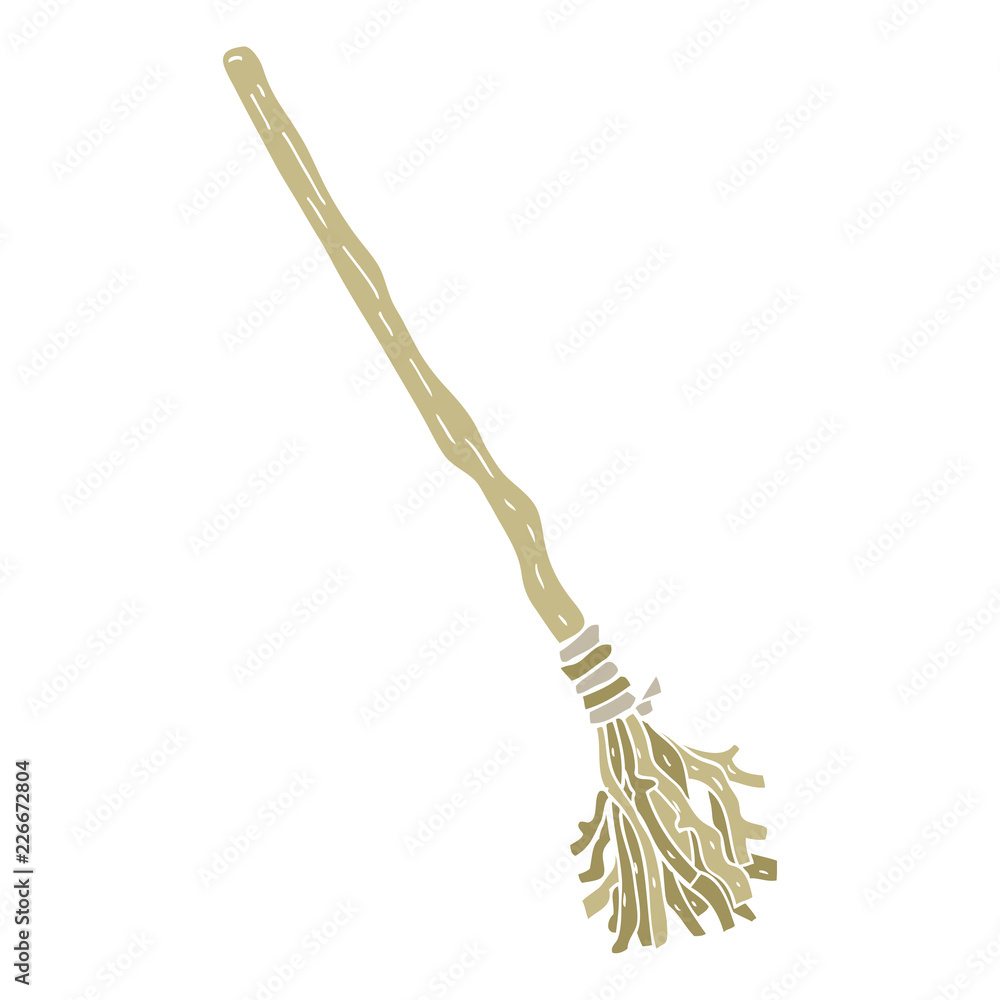 flat color illustration of a cartoon broomstick