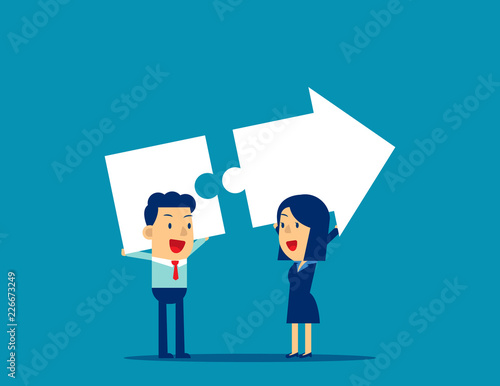 Business people successful growth. Concept business vector illustration, Teamwork, Jigsaw or Puzzle, Cooperation.