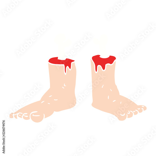 flat color illustration of a cartoon gross severed feet