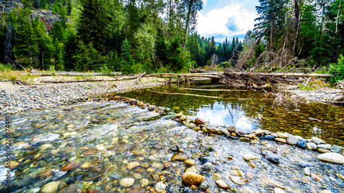 Because of the low water levels in early September the Coldwater River Salmon Habitat is protected from fishing near the settlement of Brookmere in the Nicola Region of British Columbia, Canada photo