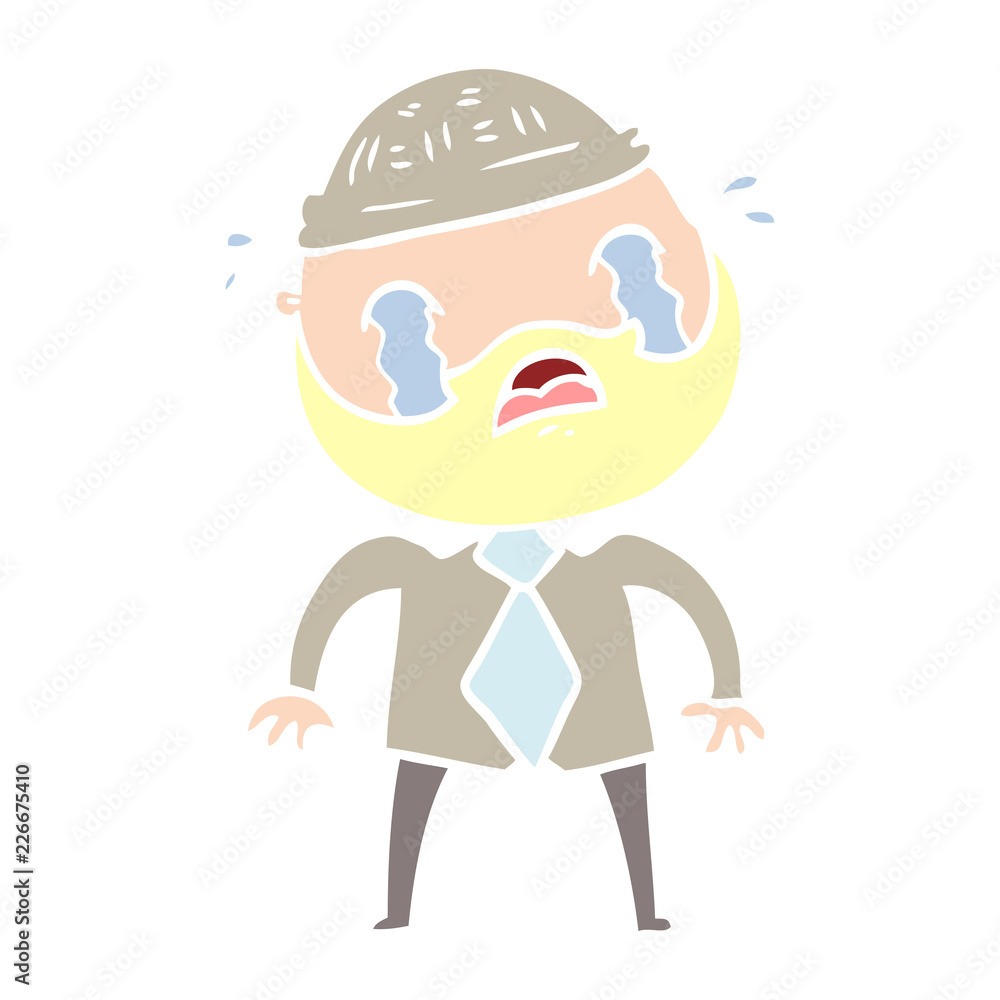 flat color style cartoon bearded man crying flat color style cartoon bearded man crying