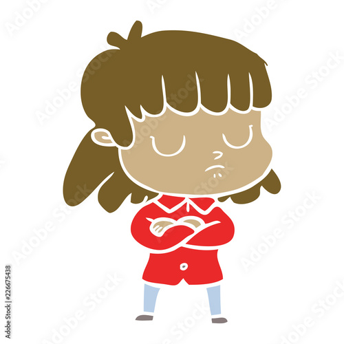 flat color style cartoon indifferent woman folding arms