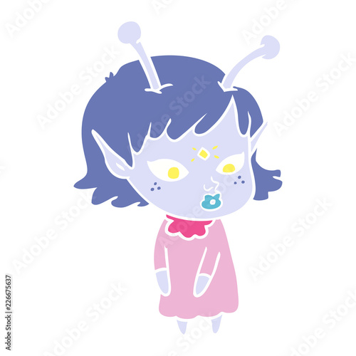 pretty flat color style cartoon alien girl