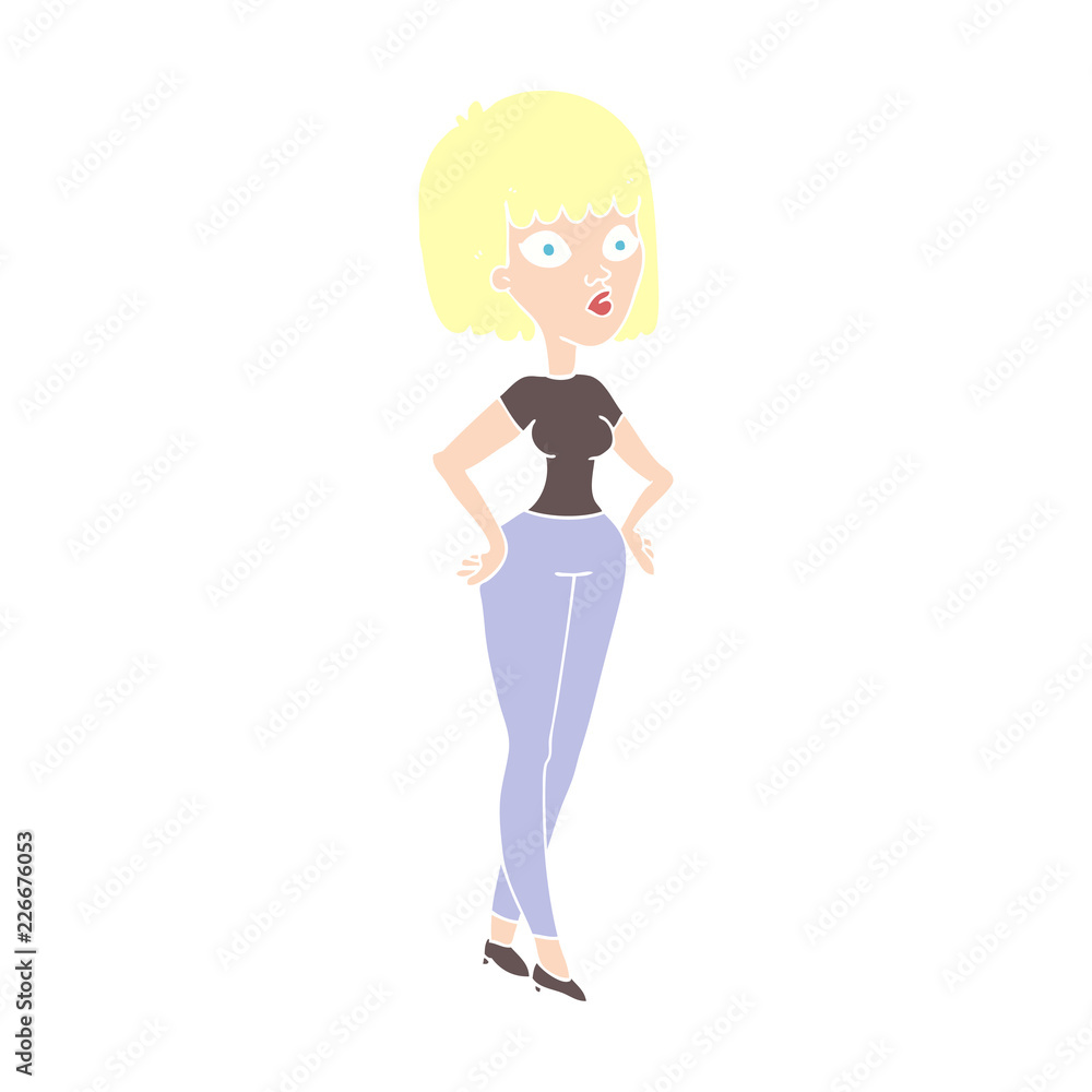 flat color illustration of a cartoon woman with hands on hips flat color illustration of a cartoon woman with hands on hips