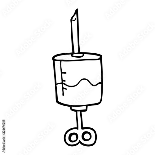 line drawing cartoon of blood filled syringe