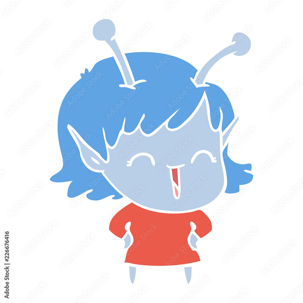 flat color style cartoon happy alien girl flat color style cartoon happy alien girl