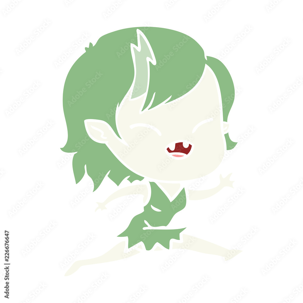 Fototapeta premium flat color style cartoon laughing vampire girl running