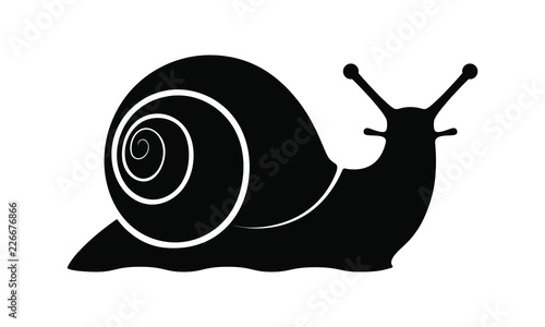 Snail graphic icon. Snail symbol. Snail black silhouette isolated on white background. Logo. Vector illustration