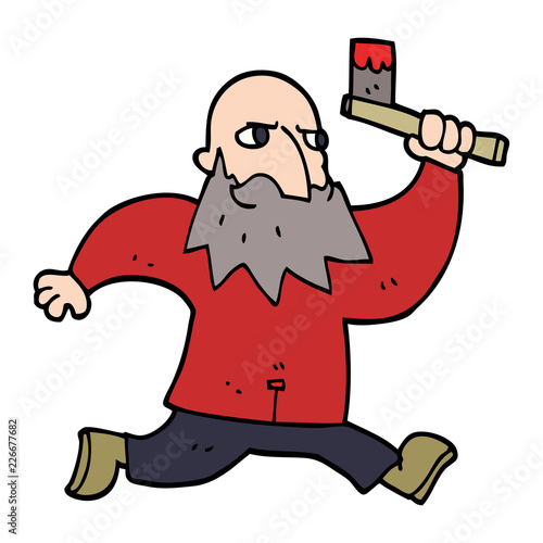 cartoon doodle man with bloody axe