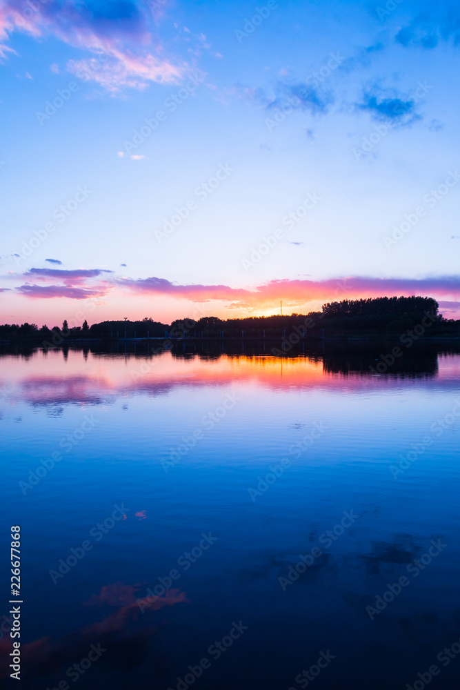 Lake water at sunset