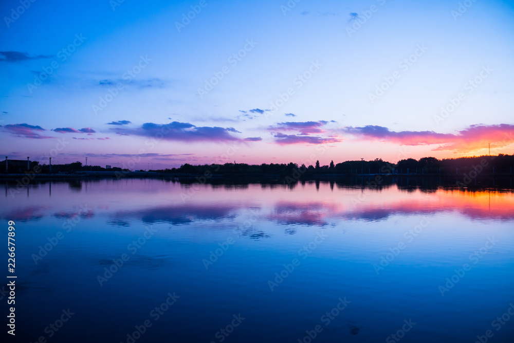 Lake water at sunset
