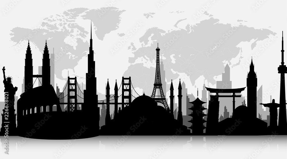 Silhouettes of famous world landmarks
