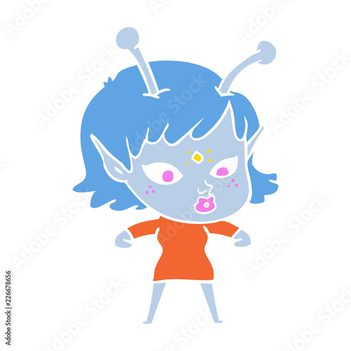 pretty flat color style cartoon alien girl