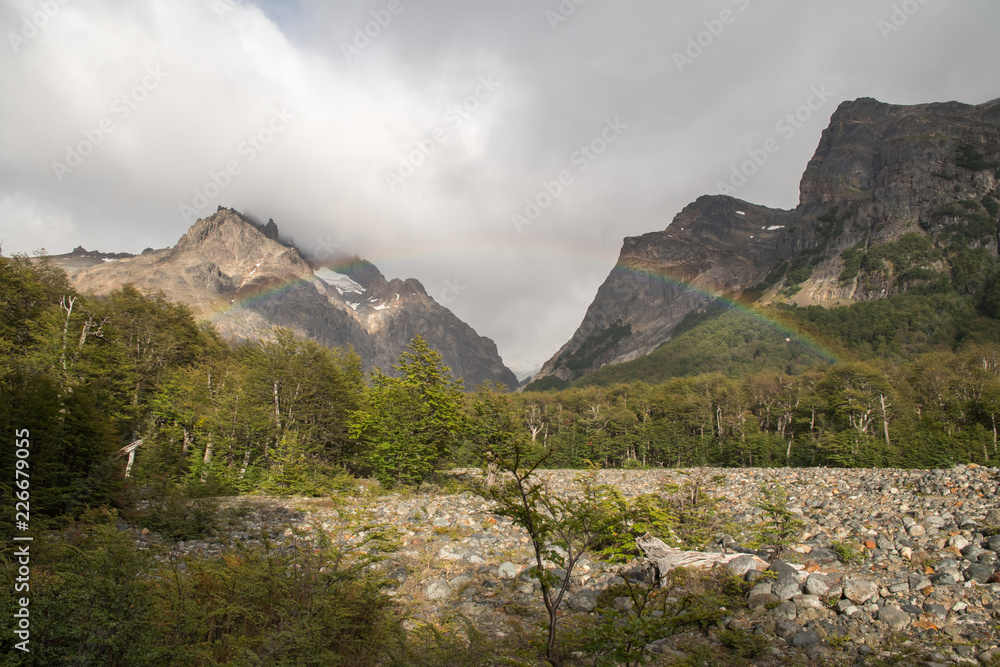 Rainbow in the glacial valley on the Cerro Castillo trek