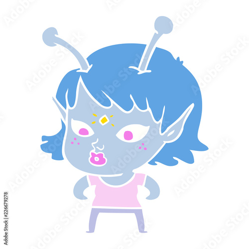 pretty flat color style cartoon alien girl