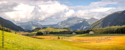 French mountain landscape above Annecy in haute savoie France. The plateau des glieres is located at 1450m above sea level