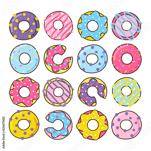 Set of color donuts isolated on white