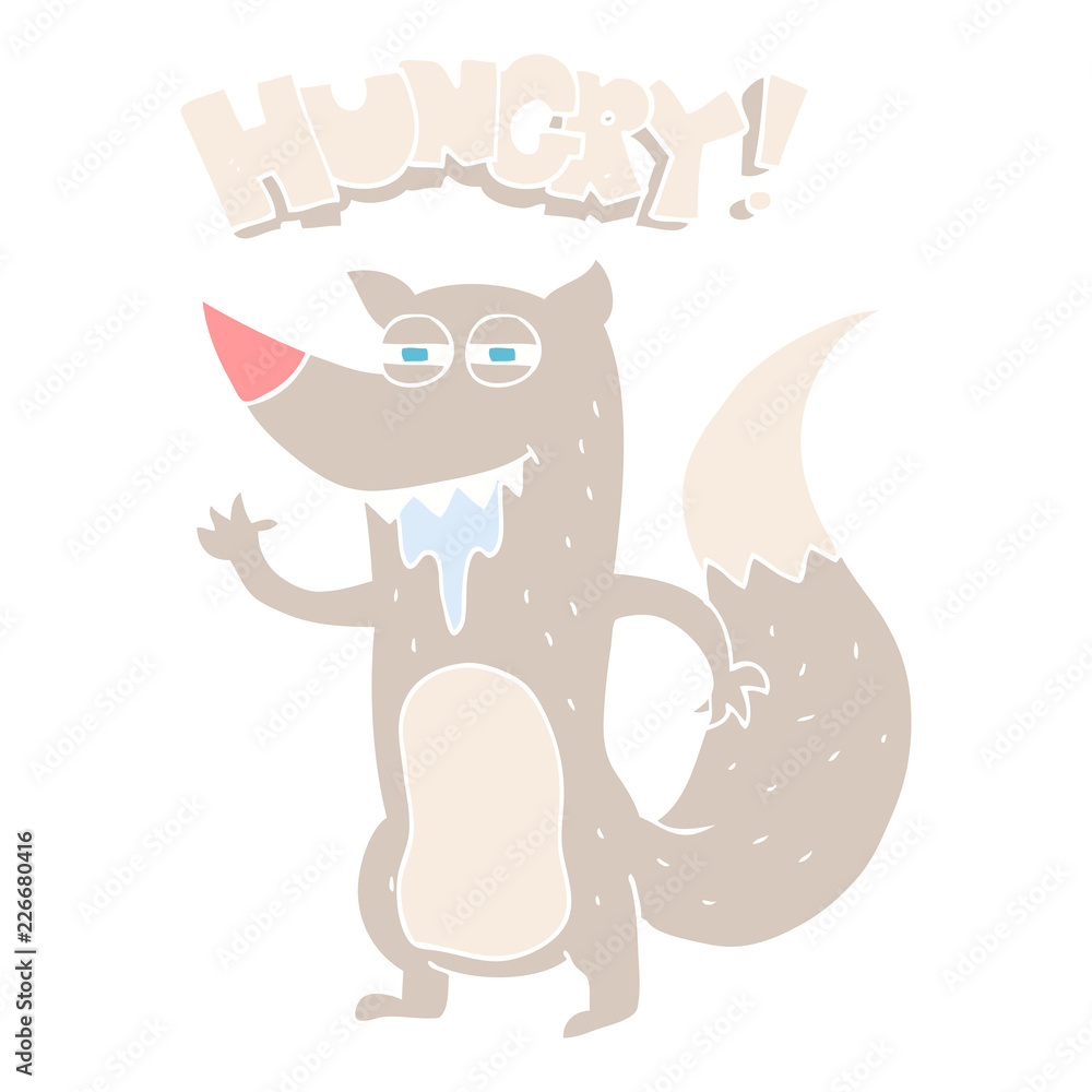flat color illustration of a cartoon hungry wolf flat color illustration of a cartoon hungry wolf